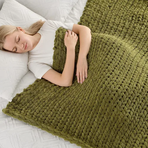 Miniatura 16 de Maetoow Manta de punto grueso de felpilla (40 x 50 pulgadas), hecha a mano, cálida y acogedora para sofá, cama, decoración del hogar, banco