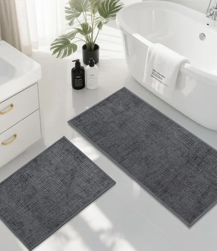 Miniatura 44 de YIHOUSE Juego de 2 tapetes de baño, color beige, ultrafino, absorbente, antideslizante, para baño, lavable, ducha, lavabo, lavandería