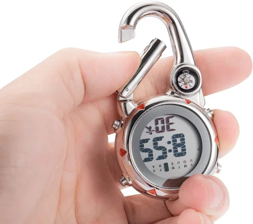 Miniatura 6 de Clip de brújula digital relojes de hombre blanco y negro, mosquetón impermeable con reloj despertador