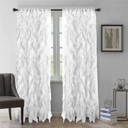 Miniatura 4 de 1 pieza cenefa transparente con volantes en cascada beige estilo Shabby Chic (50" x 16")