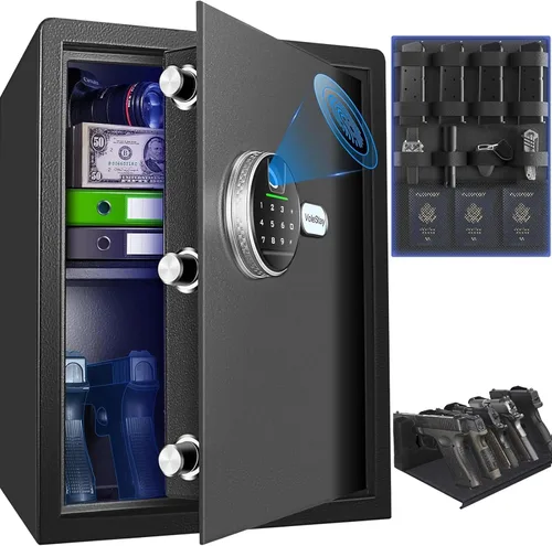 Miniatura 9 de Caja fuerte biométrica para el hogar, caja de seguridad con cerradura biométrica para armas, caja de dinero para joyas, armas de mano y efectivo