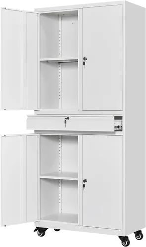 Miniatura 54 de Armario de garaje de metal de 36 pulgadas de alto, gabinetes de almacenamiento de 2 puertas, caninete de herramientas de acero utilitario, caninetes