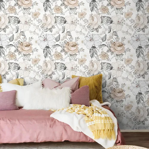 Miniatura 5 de Hopepak Papel Tapiz Floral Despegar y Pegar para Dormitorio Estilo Moderno Granja Papel de Pared con Flores Autoadhesivo Removible Papel de Contacto