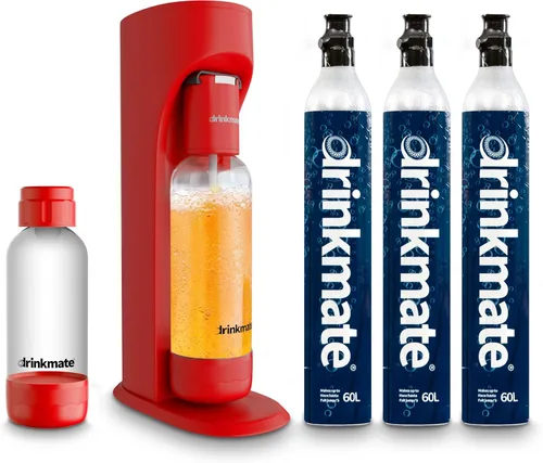 Drinkmate OmniFizz - Máquina de transmisión de agua con gas y soda, carbonata cualquier bebida, paquete definitivo, incluye tres cartuchos de CO2 de