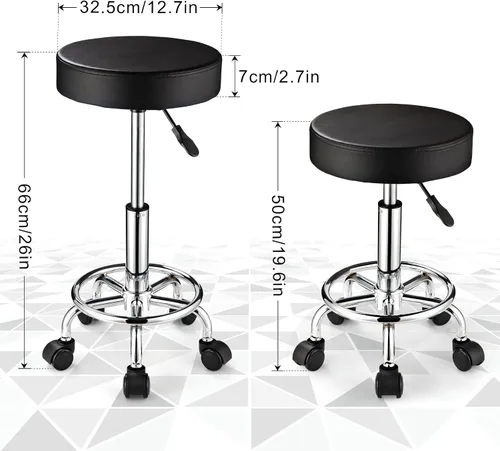 Miniatura 3 de Taburete ajustable con ruedas Taburete redondo con ruedas para silla de oficina de masaje de spa (negro)