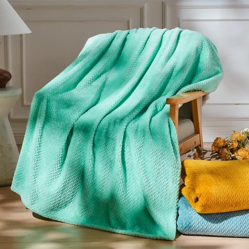 NEWCOSPLAY Manta de Tiro Súper Suave Aqua Franela Sedosa Premium Fleece con Patrón de Hojas Ligera Manta de Cama para Uso en Todas las Estaciones