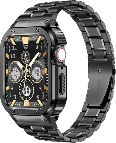 Miniatura 10 de MioHHR - Correa de acero inoxidable para reloj con estuche compatible con Apple Watch Series 6 5 4 SE3/2/1 (44 mm) Series 3/2/1 (42 mm), correa