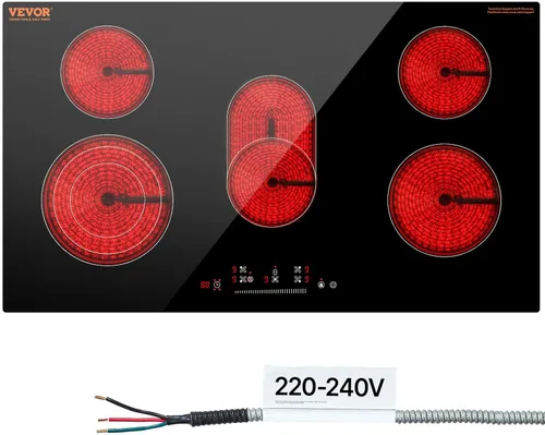 Miniatura 20 de VEVOR Electric Cooktop, 12 inch 2 Burners Built-in Electric Stove Top, 3000W Ceramic Top Radiant Cooktop, with 11 Heat Levels, Glass Panel, Knob