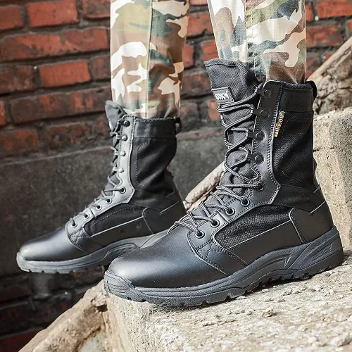 Miniatura 9 de IODSON Botas de combate ultraligeras para hombre, botas militares transpirables, zapatos de entrenamiento de fuerza especial, botas tácticas, botas