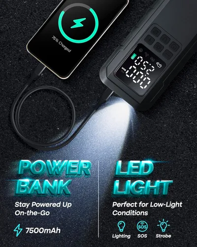 Miniatura 4 de Compresor de aire portátil para inflador de neumáticos, bomba de aire de 7500 mAh para neumáticos de automóvil, bomba de neumáticos inalámbrica
