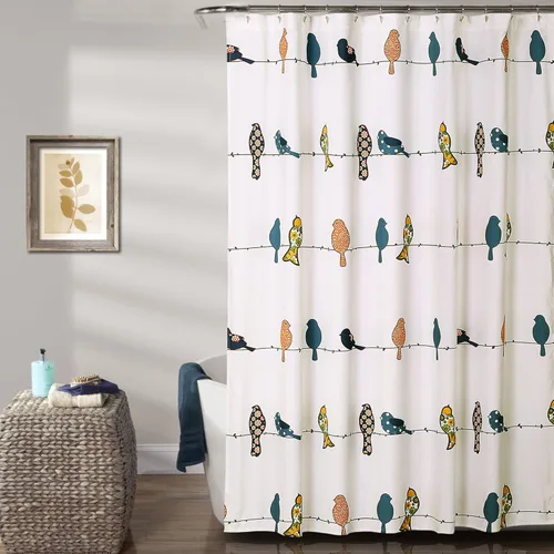 Lush Decor Rowley Birds Cortina de Ducha, 72" An x 72" L, Multicolor - Patrón Floral Colorido de Pájaros - Cortina de Ducha Caprichosa y Juguetona