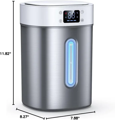 Miniatura 9 de Humidificador ultrasónico de niebla fría de 4 litros con tanque de acero inoxidable 304, control automático de humedad, luz nocturna y temporizador