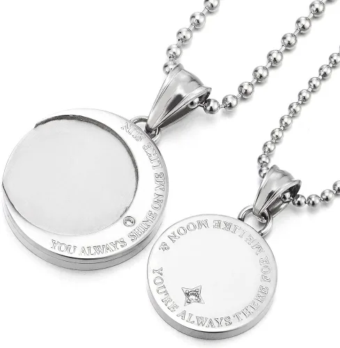 Miniatura 12 de Un par collar de parejas los amantes acero luna y sol colgante con circonita cúbica para hombre mujer amigos