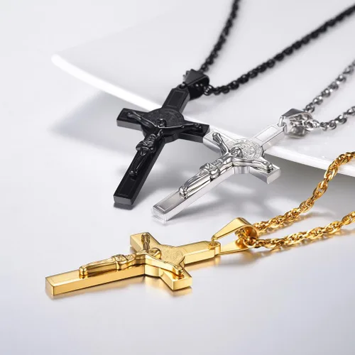 Miniatura 2 de PROSTEEL Collar de cruz de acero inoxidable Crucifijo Jesús pieza colgante grande religioso cristiano joyería hombres mujeres joyería regalo