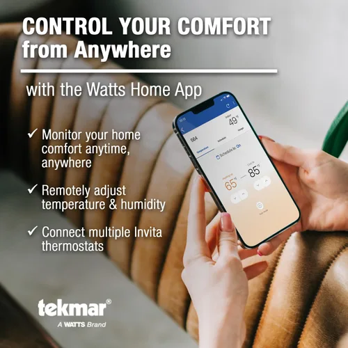 Miniatura 4 de tekmar Termostato Invita Wi-Fi 2 cables, aprobado por Energy Star, hasta 2 etapas de calor, enfriamiento de 2 etapas, ventilador y 2 accesorios
