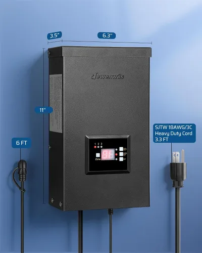 Miniatura 7 de DEWENWILS Transformador de bajo voltaje de 200 W con 3 salidas de control independientes, transformador de paisaje con temporizador y sensor