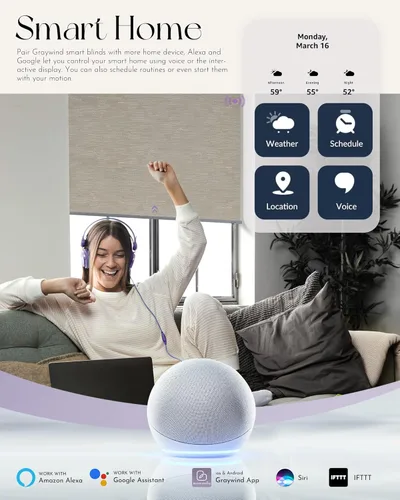 Miniatura 2 de Graywind Persiana Enrollable Motorizada 100% Opaca Compatible con Alexa Google Control Remoto Inteligente Persianas Recargables con Batería Motor