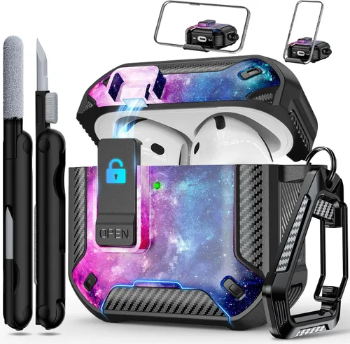 Miniatura 30 de RFUNGUANGO Funda protectora para AirPods Pro de 2ª generación con kit de limpieza, funda rígida militar con cerradura para funda de carga de AirPod