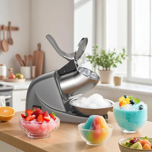 Miniatura 8 de OKF Máquina de afeitar de hielo para evitar salpicaduras, máquina eléctrica de hielo afeitado de 3 cuchillas, máquina de afeitar de hielo de 380 W