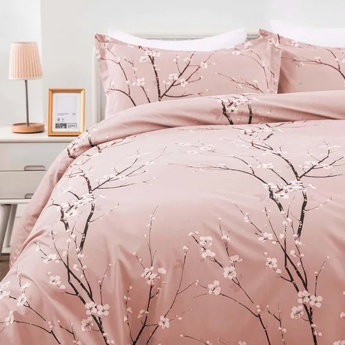 Miniatura 3 de WONGS BEDDING Juego de funda de edredón floral rosa tamaño individual, juego de ropa de cama reversible con 1 funda de almohada, juego de funda