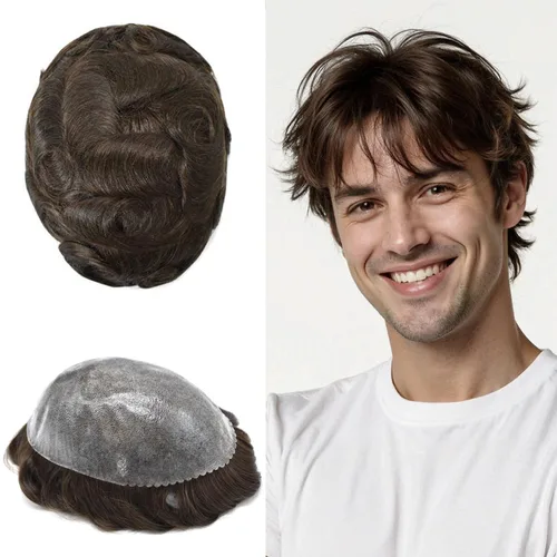 Miniatura 52 de Toupee para hombres Full Poly Mens Toupee Cabello humano Piezas para hombres Sistema de reemplazo de pelo para hombres Protesis Capilar Para Hombre