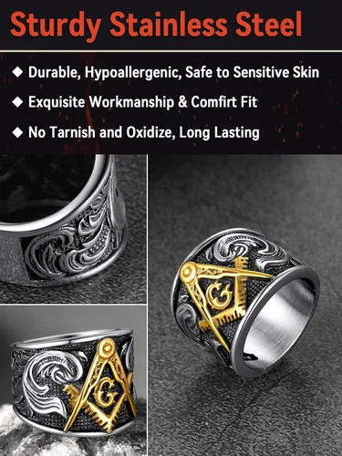 Miniatura 4 de FaithHeart Anillos de sello masónico para hombres, joyería masónica de acero inoxidable, anillo de pulgar punk con embalaje delicado