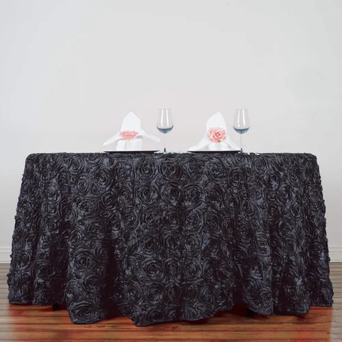 Miniatura 2 de BalsaCircle Mantel redondo con rosetas elevadas de satén negro de 120 pulgadas, para bodas, fiestas, comedor