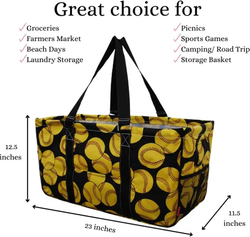 Miniatura 400 de NGIL Bolsa de comestibles reutilizable extra grande plegable de gran tamaño para comestibles, almacenamiento, picnic, playa, Bronco-negro occidental