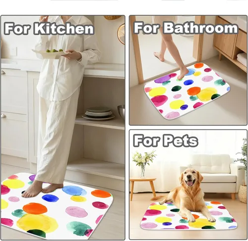 Miniatura 3 de TheBlackSpot Alfombra de baño de lunares de dibujos animados coloridos, tapete de baño antideslizante, tapete de imitación de cachemira para puerta