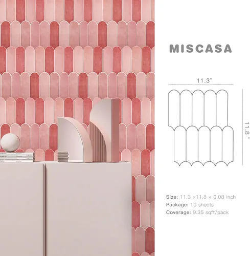 Miniatura 2 de Azulejos Rosas para Salpicaduras de Cocina de Despegar y Pegar, Azulejos Autoadhesivos 3D Rosa Brillantes con Diseño de Plumas de Pavo Real