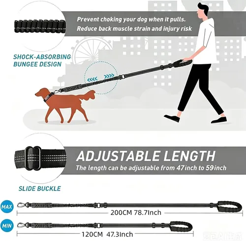 Miniatura 2 de Correa de perro para perros grandes que tiran, amortiguadora de golpes de 6 pies sin enredos acolchada Caminatas nocturnas, entrenamiento al aire
