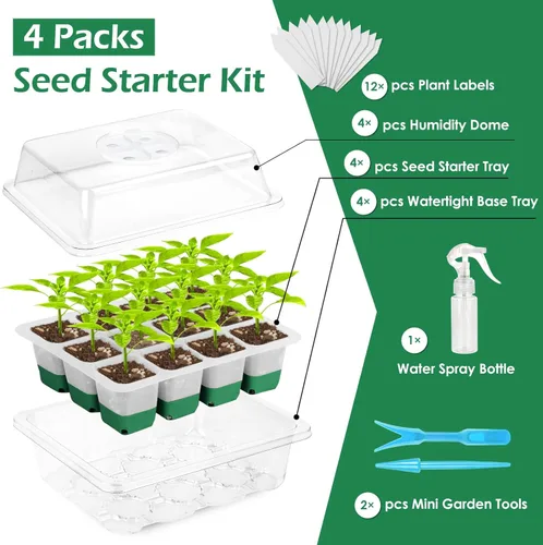 Miniatura 2 de Bandeja de inicio de semillas reutilizable, paquete de 4 unidades de silicona para iniciar semillas de plantas con cúpula y tapa ajustables