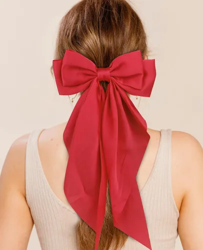 Miniatura 2 de Wecoe 4 lazos grandes para el cabello para mujeres, lazos de satén rojo, pasadores para el cabello, lindos clips grandes de lazo para el cabello