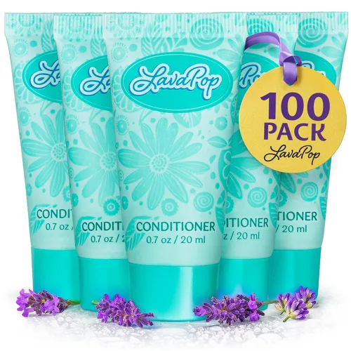 LavaPop - Acondicionador de hotel tamaño viaje - Iris, violeta y ámbar, 0.7 onzas líquidas, paquete de 100 - Deleita a tus invitados con un