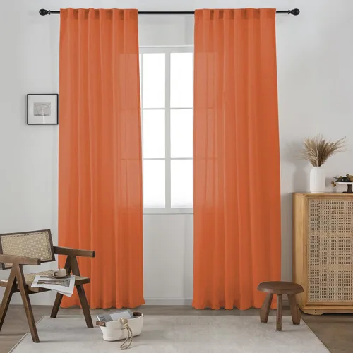 Miniatura 25 de Cortinas de lino transparente color crema de 96 pulgadas de largo para sala de estar, 2 paneles con bolsillo con pestaña trasera, suaves, naturales