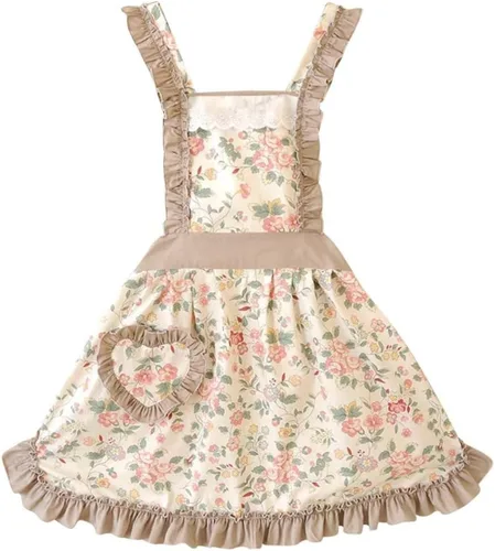 CRB Fashion Delantal para mujeres para cocinar y hornear | Delantales de chef de cocina para damas, mujer, con bolsillo, Hojas Azul Marino, Talla