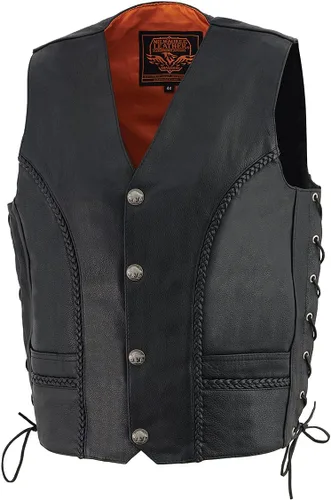 Miniatura 6 de Milwaukee Leather ML1359 - Chaleco de cuero negro para hombre, premium, con encaje lateral, para motociclista, con cierre de broches de níquel