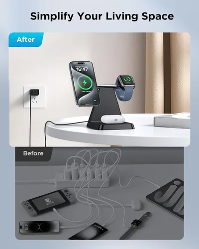 Miniatura 4 de Estación de carga para múltiples dispositivos Apple: Woruda 3 en 1 Soporte de cargador inalámbrico magnético para iPhone Mag Safe - Base de carga
