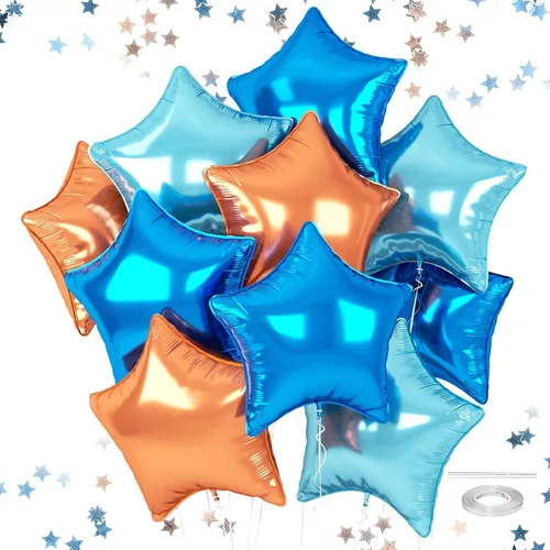Miniatura 33 de Globos de estrellas rojas, azules y negras, globo de papel de aluminio de 18 pulgadas para helio, paquete de 10 globos rojos y azules, globo de Negro