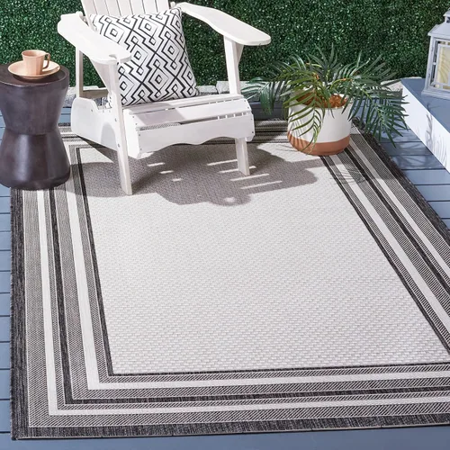 Miniatura 8 de SAFAVIEH Alfombra lavable al aire libre Courtyard Collection – 4' x 5'7", beige oscuro y beige, no desprende pelusa y fácil de limpiar, ideal