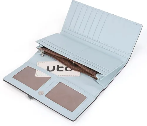 Miniatura 3 de UTO Cartera RFID para mujer, de gran capacidad, de piel sintética, tarjetero, funda para teléfono, bolsillo con cremallera, embrague