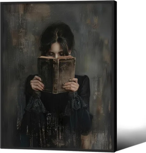 Miniatura 20 de Haitunone Arte de Pared de Lectura Femenina Victoriana Academia Oscura Libros Melancólicos Póster Pintura al Óleo Antigua Impresiones en Lienzo