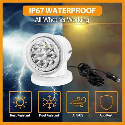 Miniatura 5 de Luz de búsqueda con control remoto LED para camión, barco, auto, lámpara de respaldo blanca de reinicio automático 60W 6000lm, búsqueda para caza