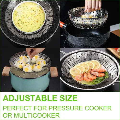 Miniatura 5 de FOFAYU Cesta de Vapor de Verduras para Cocinar, Cesta de Vapor de Acero Inoxidable para Vegetales, Pescado y Comida, Vaporizadores Plegables