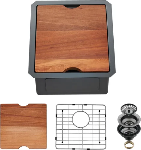 Miniatura 10 de Fregadero de cocina de montaje inferior, fregadero de cocina de 21 x 19 pulgadas, fregadero de cocina de acero inoxidable calibre 16, fregadero