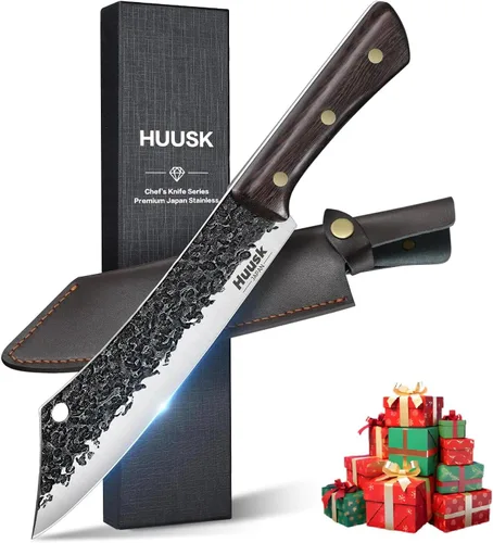 Miniatura 9 de Huusk Cuchillos de carnicero para cortar carne, cuchillo de carnicero forjado a mano, cuchillo de chef de acero de alto carbono, cuchillo