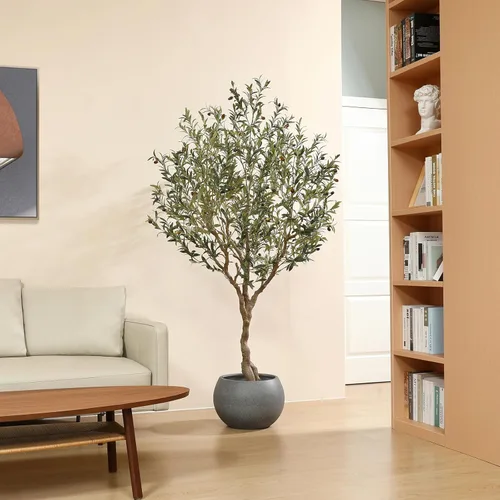Miniatura 3 de LOMANTO - Árboles de olivo artificiales para interiores, 7 pies de alto, plantas de olivo artificiales altas, árbol de olivo falso de seda en maceta