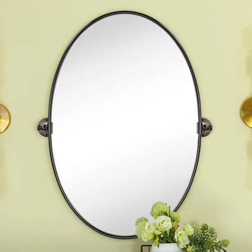Miniatura 7 de TEHOME - Espejo de tocador de baño pivotante ovalado de níquel cepillado en metal, espejos de tocador inclinables para pared, 22.99 x 24 pulgadas