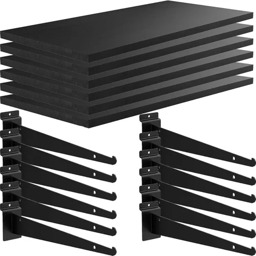 Miniatura 10 de Paquete de 3 estantes de madera con listones de pared de 15.7 x 6 pulgadas, estantes de pared con soportes de metal, accesorios organizadores