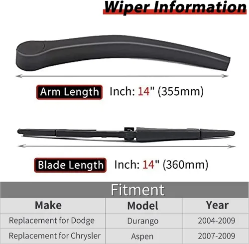 Miniatura 2 de OTUAYAUTO Juego de limpiaparabrisas trasero, compatible con Dodge Durango 2004-2009, Chrysler Aspen 2007-2009